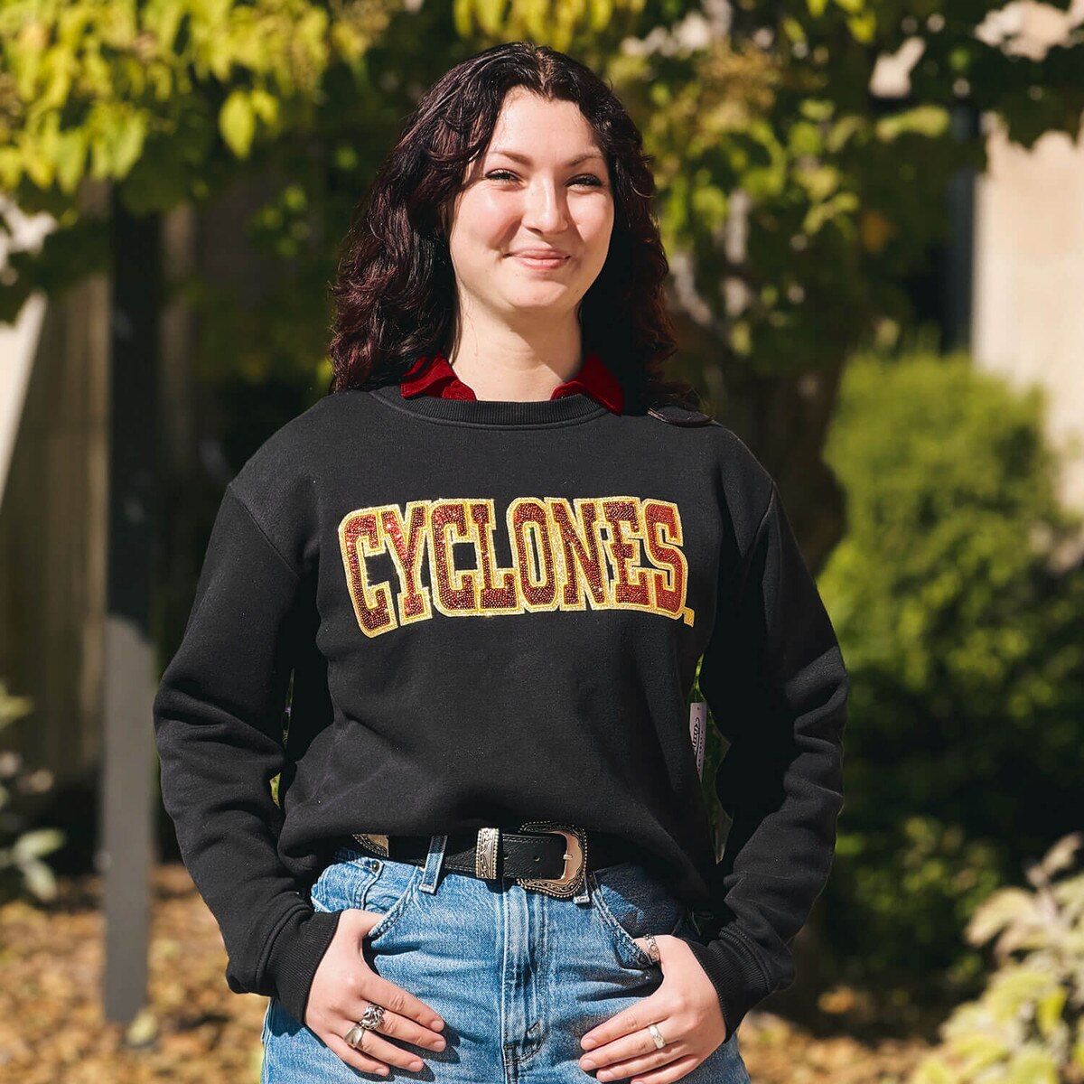 Posh Play Women's Cyclones Black Sequin Crewneck